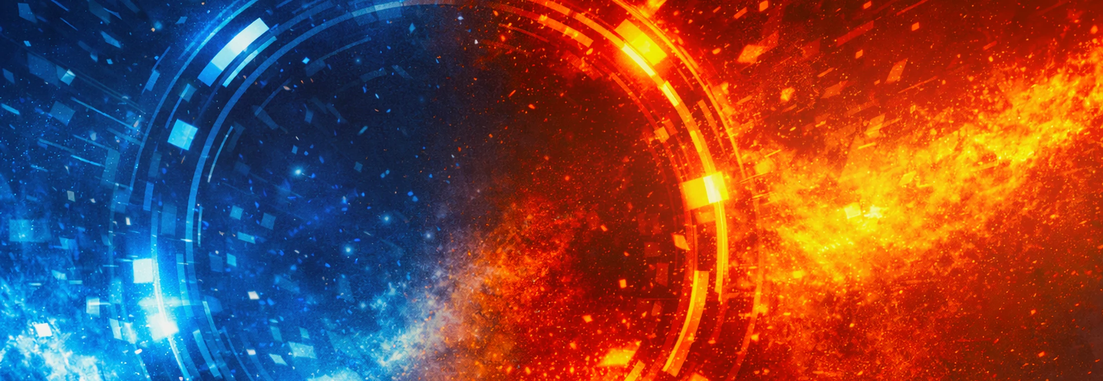 Abstraktes Banner mit blau-oranger Energieform